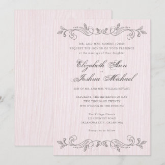Pink and Grey Vintage Flourishes Wedding Invitation