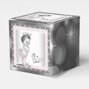 Pink and Grey Vintage Princess Baby Shower Favour Box