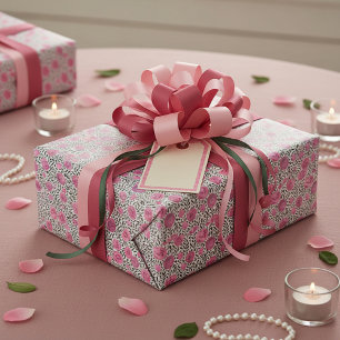 Pink and grey watercolor floral pattern wrapping paper
