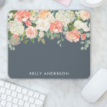 Pink and Grey Watercolor Floral with Your Name Mouse Mat<br><div class="desc">Pretty and feminine, this design features an array of watercolor mixed flowers in shades of peach, pink and white over a deep grey background. Edit the name with your own name, or you may delete the name if you prefer the mouse pad without it. You can also edit the grey...</div>