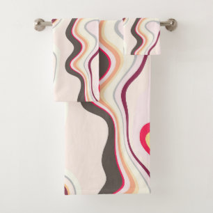 Pink and Grey Wavy Stripes Bath Towel Set