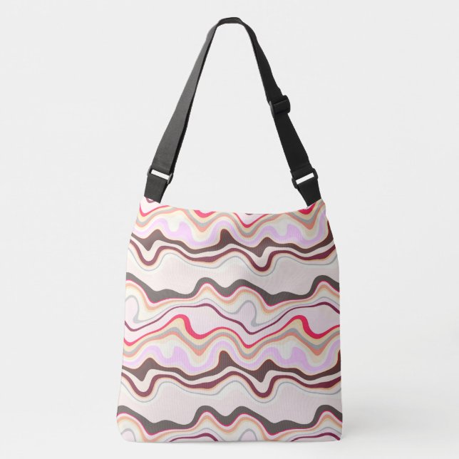Pink and Grey Wavy Stripes Crossbody Bag (Front)