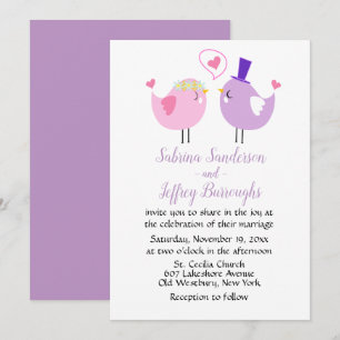Pink And Grey Wedding Cartoon Bride And Groom Invitation