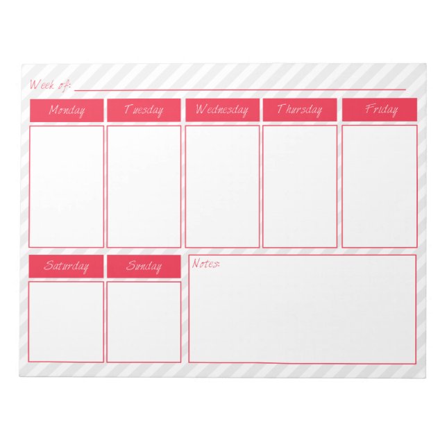 Pink and Grey Weekly Calendar Notepad (Front)