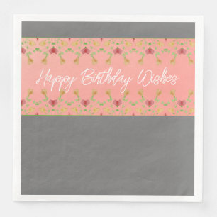 Pink And Grey With Floral Accented Designer Napkin