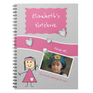 Pink and grey with stars hearts name and a photo notebook