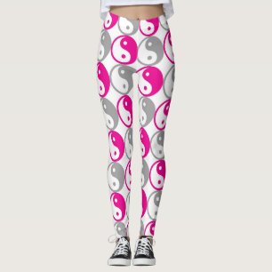 Pink and grey yin yang pattern leggings