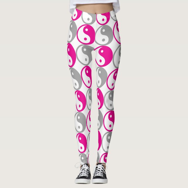 Pink and grey yin yang pattern leggings (Front)