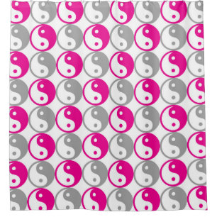 Pink and grey yin yang pattern shower curtain