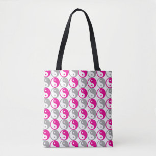 Pink and grey yin yang pattern tote bag