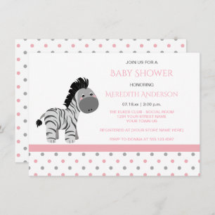 Pink and Grey Zebra Baby Girl Shower Invitations