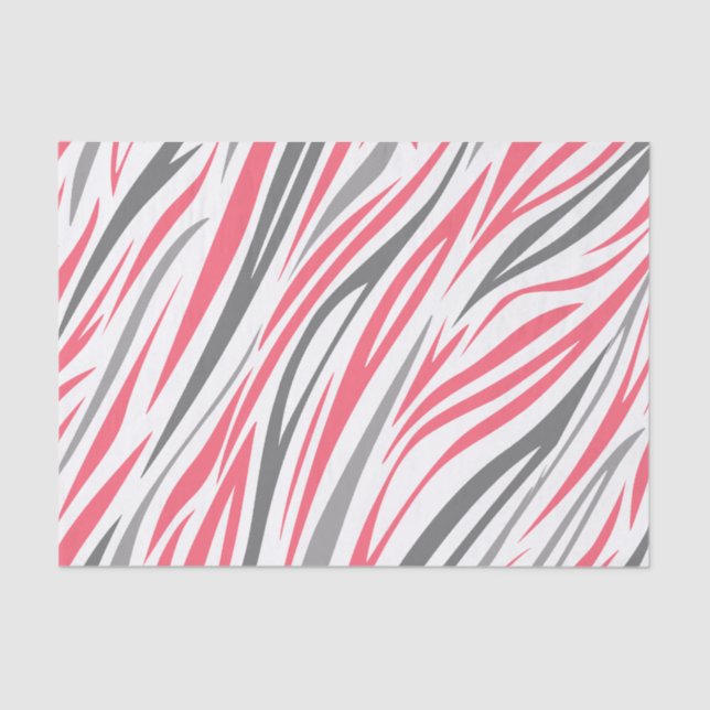 Pink and Grey Zebra Stripe Pattern Decoupage Tissue Paper (Front)
