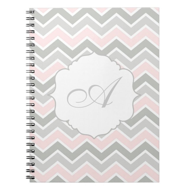 Pink and Grey Zigzag Chevron Monogram Notebook (Front)