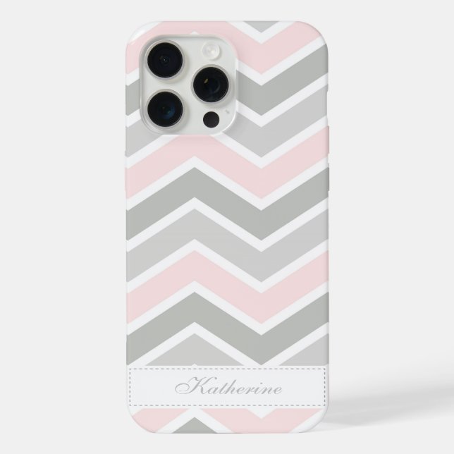 Pink and Grey Zigzag Chevron Pattern iPhone Case (Back)