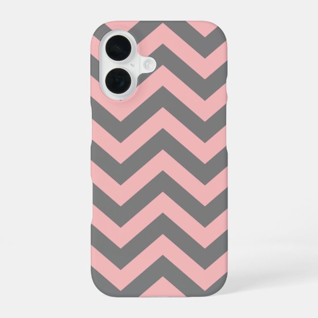 Pink and Grey Zigzag iPhone 16 Case (Back)