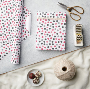Pink and greys polka dots Wrapping Paper