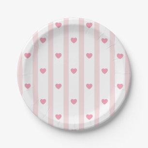 Pink and Hearts, Stripes, birthday, shower, party Paper Plate