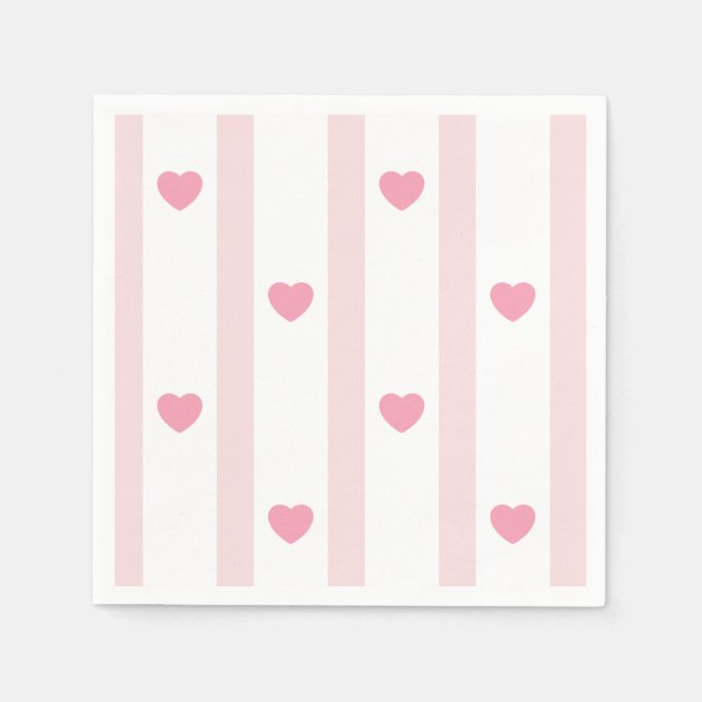Pink and Hearts, Stripes for parties Napkin (Front)
