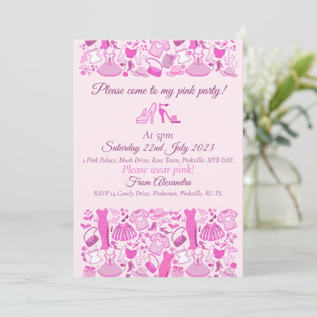 Pink and Hot Pink Fashion Invitation (Standing Front)