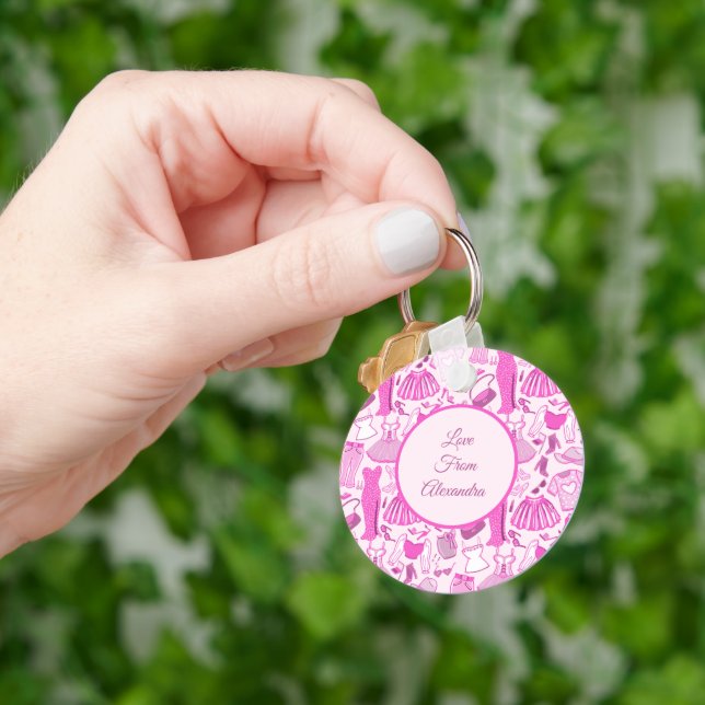 Pink and Hot Pink Fashion Pattern Key Ring (Hand)
