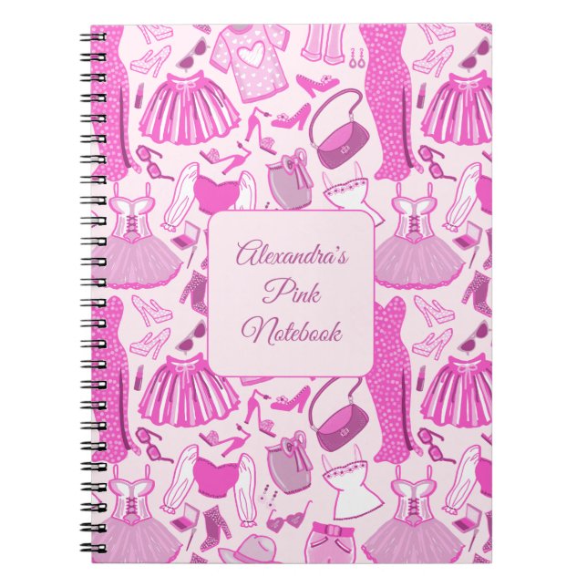 Pink and Hot Pink Fashion Pattern Notebook (Front)