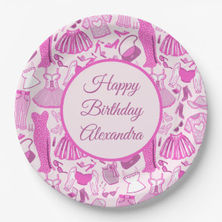 Pink and Hot Pink Fashion Pattern Paper Plate