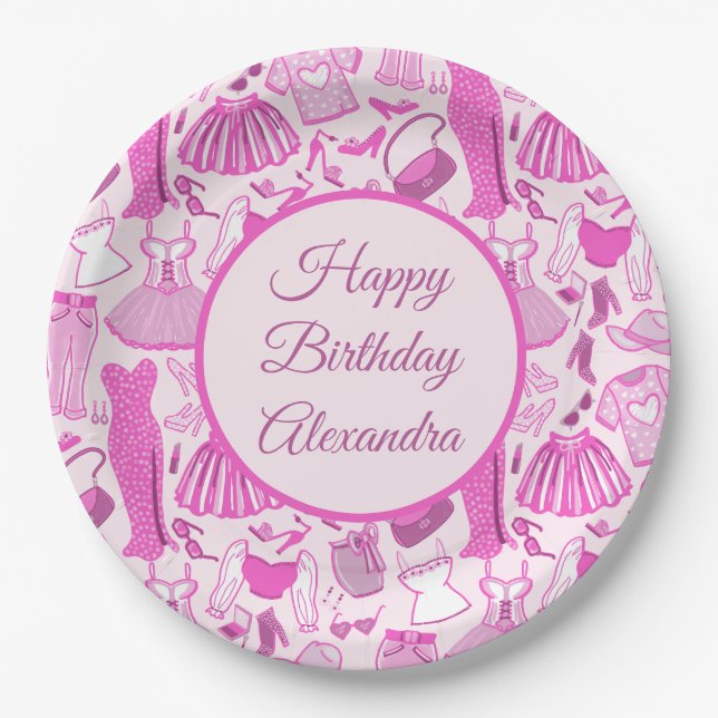 Pink and Hot Pink Fashion Pattern Paper Plate (Front)