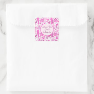 Pink and Hot Pink Fashion Pattern Square Sticker