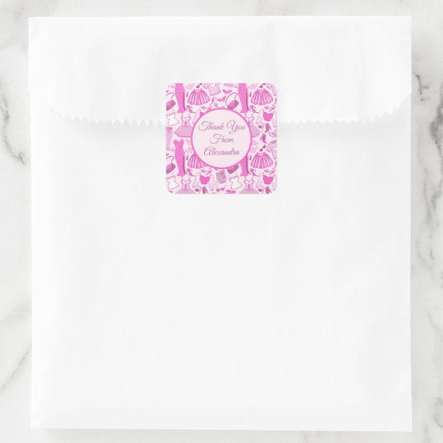 Pink and Hot Pink Fashion Pattern Square Sticker (Bag)