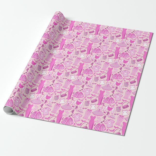 Pink and Hot Pink Fashion Wrapping Paper (Unrolled)