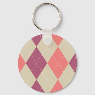 Pink and Ivory Argyle Keychain