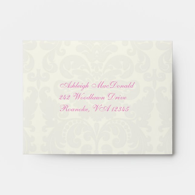 Pink and Ivory Damask A2 Envelope for RSVP Card (Front)