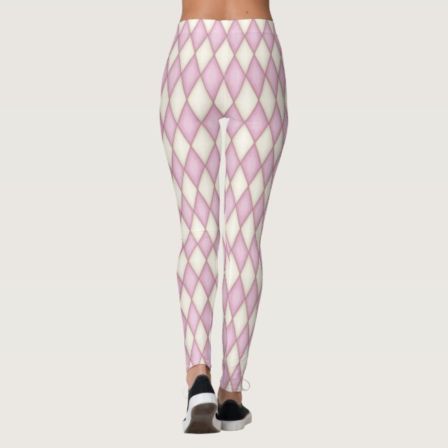 Pink and Ivory Harlequin Diamond Check Leggings (Back)
