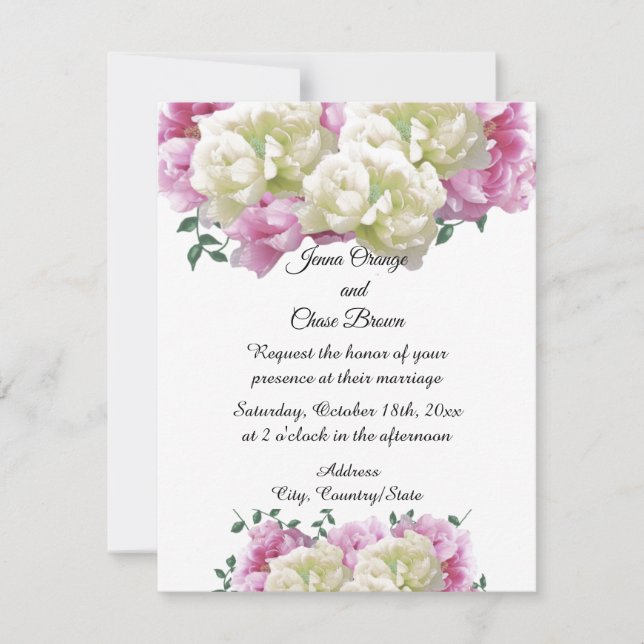 Pink and Ivory Peonies Wedding Invitation (Front)