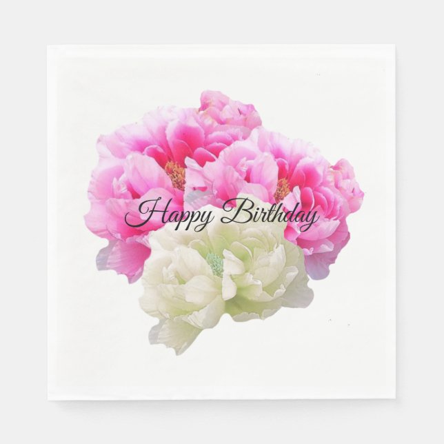Pink and Ivory Peony Paper Napkins (Front)