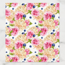 Pink and Ivory Roses and Blueberries Pattern