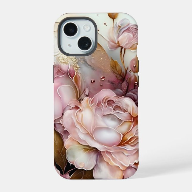 Pink and Ivory Roses  iPhone 15 Case (Back)