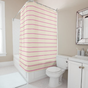 Pink and Ivory Stripes Geometric Pattern Shower Curtain