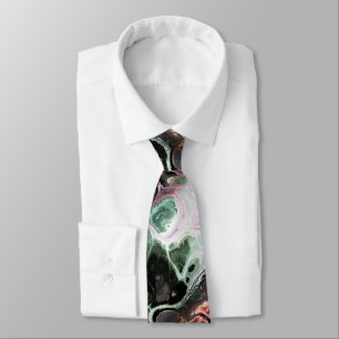 Pink and jade green marble tie-dye tie