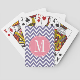 Pink and Lavender Chevron Custom Monogram Playing Cards