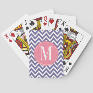 Pink and Lavender Chevron Custom Monogram Playing Cards