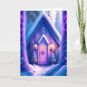 Pink and Lavender Cottage Christmas Card