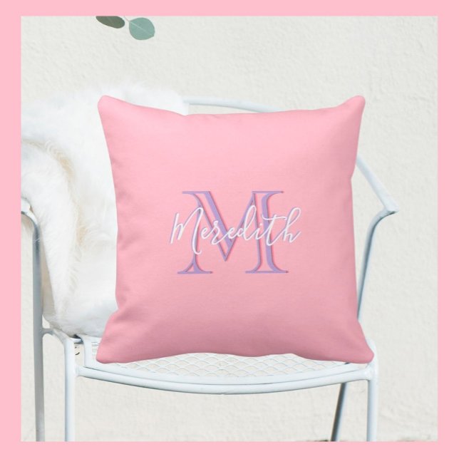 Pink and Lavender Multi Colour Monogram Name   Cushion (Creator Uploaded)