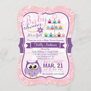 Pink and Lavender Purple; Owl Baby Shower Invitation