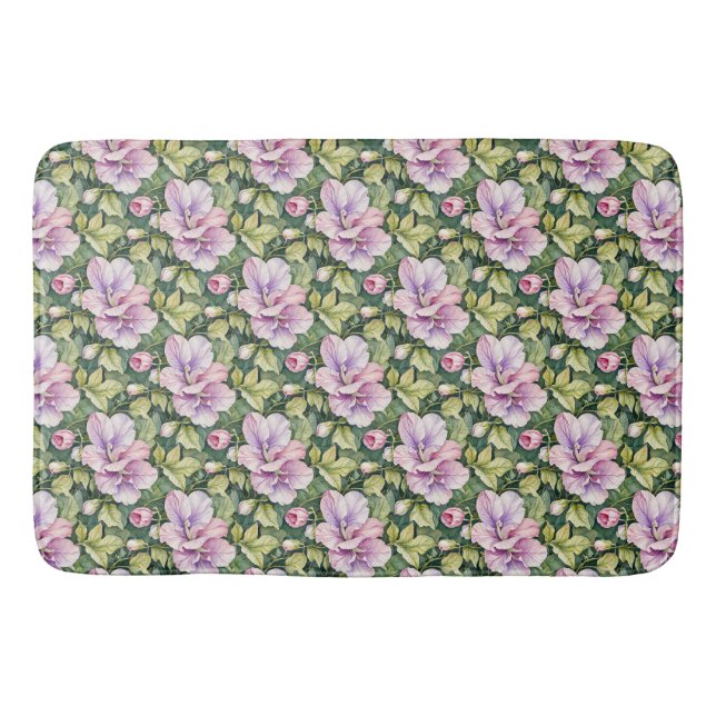 Pink and Lavender Sweet Peas Bath Mat (Front)