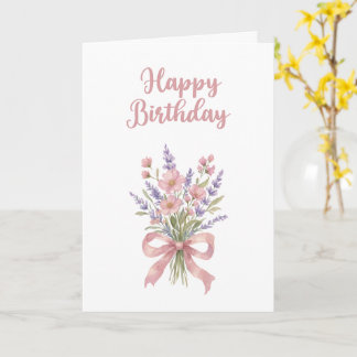 Pink and Lavender Watercolor Floral Birthday Card