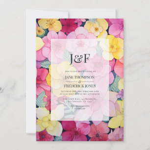 Pink and Lemon Floral Wedding Monogram Invitation