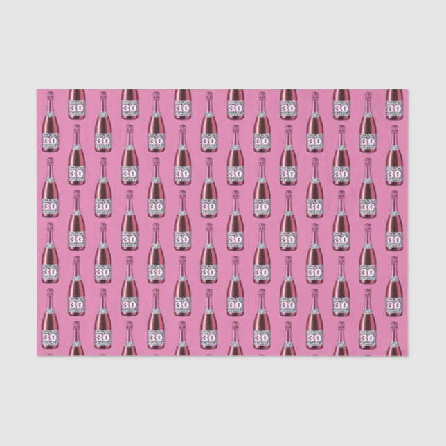 Pink and Leopard Print Birthday Champagne Bottle Tissue Paper (Front)