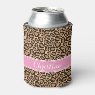 Pink and Leopard Print Custom Monogram Can Cooler