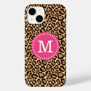 Pink and Leopard Print Custom Monogram Case-Mate iPhone 14 Case